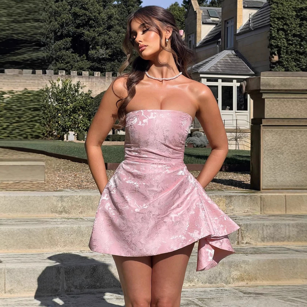 Zara Strapless Waist Asymmetric Ruffle Hem Petite Mini Dress
